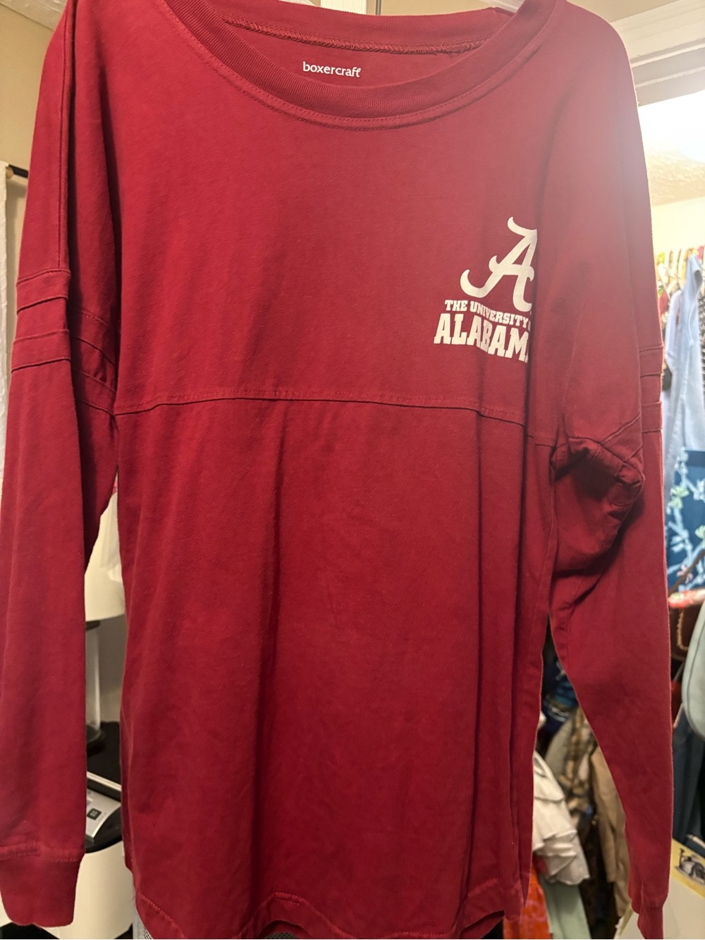 boxercraft Crimson Long Sleeve oversized Tee with White Alabama A Logo